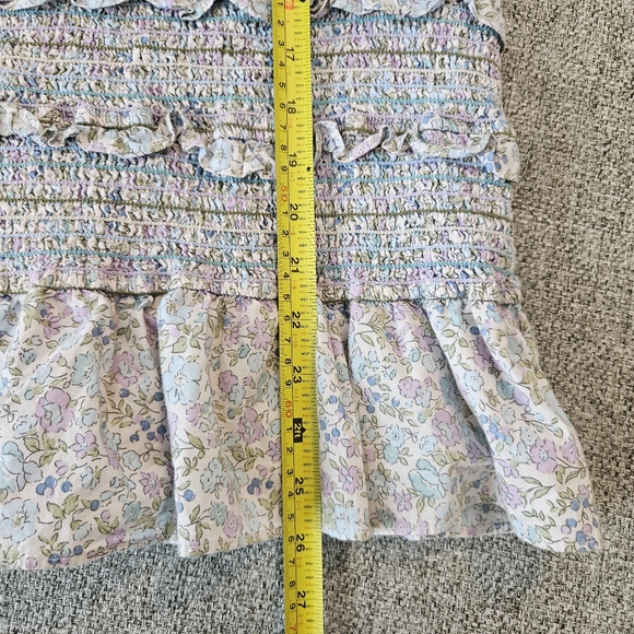 STORIA Floral Multicolor Smocked Bodycon Tie Strap Dress Size MEDIUM Ruffle Hem - Picture 10 of 13